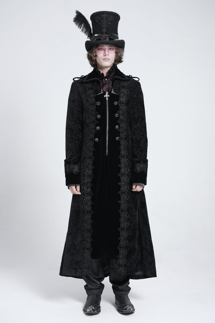 Black Lapel Collar Embroidery Zipper Men's Gothic Handsome Coat - Product - 3