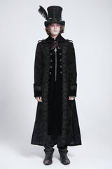 Black Lapel Collar Embroidery Zipper Men's Gothic Handsome Coat - Product - 3