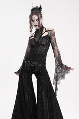 Black Long Sleeves Hollow Lace Mesh Ripped Women's Gothic Blouse - Product - 3