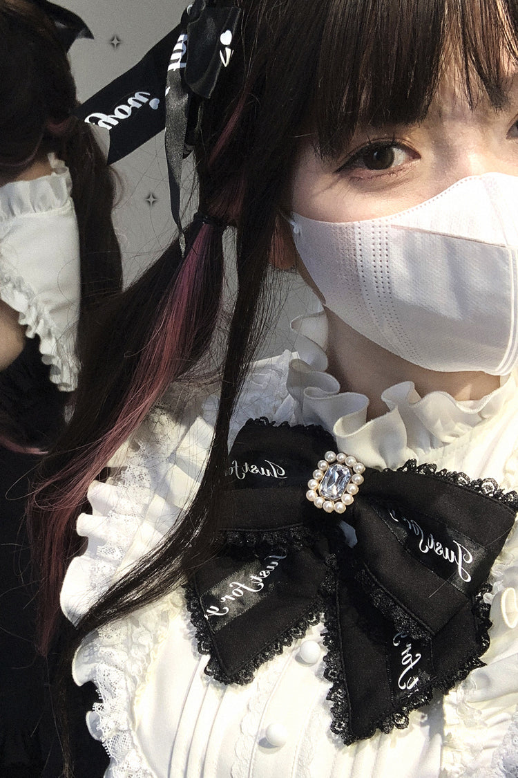 Black/White [Rose Princess] Off Shoulder Long Sleeves Ruffle Bowknot Gothic Jirai Kei Dress - Product - 8