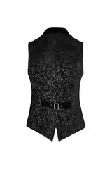 Black Jacquard Velvet Gothic Vintage V Collar Print Mens Vest - Product - 6