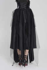 Black Multi-Layered Lace-Up Slim Irregular Asymmetric Eyelet Women's Gothic Long  Skirt - Product - 12