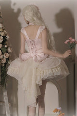 Pink [Dream Garden] Ruffle Hanayome Embroidery Bowknot Lace Fishbone Sweet Princess Gorgeous Lolita Jsk Dress - Product - 10