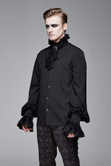 Black Chiffon Embroidered Long Sleeves Mens Gothic Blouse - Product - 2
