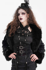 Black Faux Fur Bucket-up Chain Women's Gothic Jacket - Product - 3