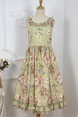 Green [Cat Rose Tea] Sleeveless Print Ruffle Bowknot Sweet Lolita Jsk Dress - Product - 7