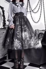 Black Print Halloween Classic Gothic Punk Elegant Lolita Skirt Set - Product - 7