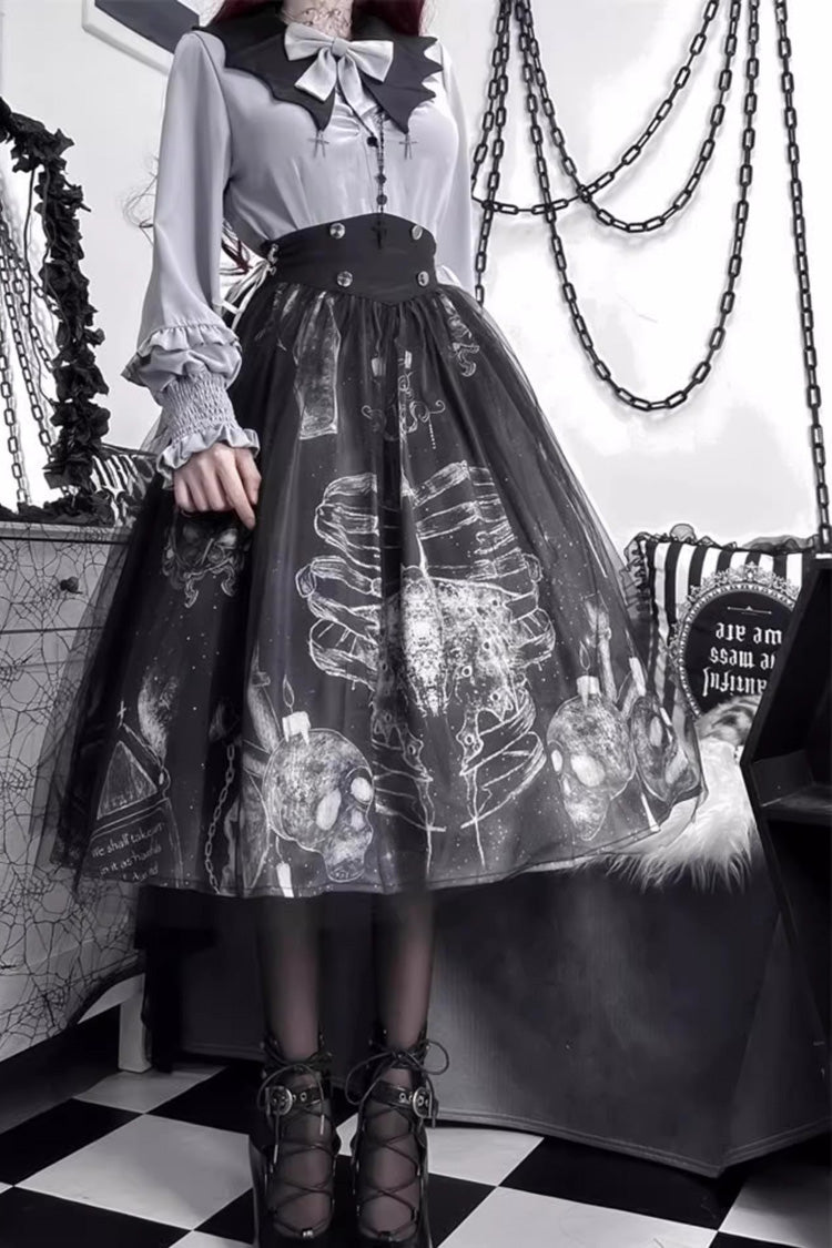 Black Print Halloween Classic Gothic Punk Elegant Lolita Skirt Set - Product - 7