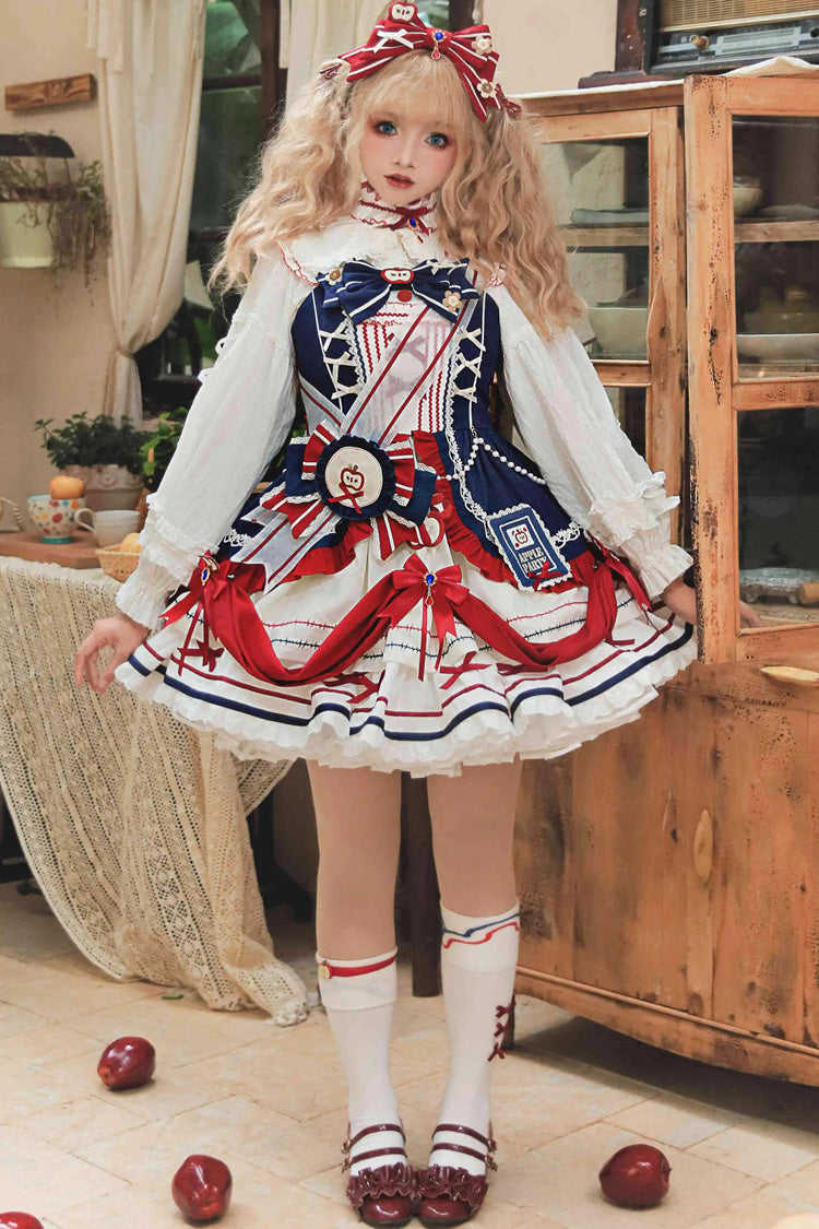 Multi-Color [Witch Gina] Print Ruffle Bowknot Sweet Princess Lolita Dress Set - Multi-Color - 1