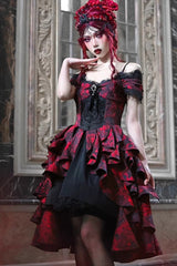 Black/Red Feast in Hades Short Sleeves Print Ruffle Cardigan Gothic Lolita Dress - Product - 4