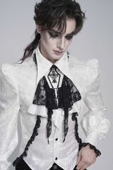 White Jacquard Lace Men's Gothic Royal Cross Beaded Neckwear - Product - 8