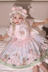 Multi-Color Neverland Manor Spring Bear Print Ruffle Bowknot Sweet Lolita Dress - Product - 2