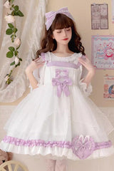 White/Purple Song of Mist and Gauze Ruffle Bowknot Sweet Lolita Dress - Product - 3