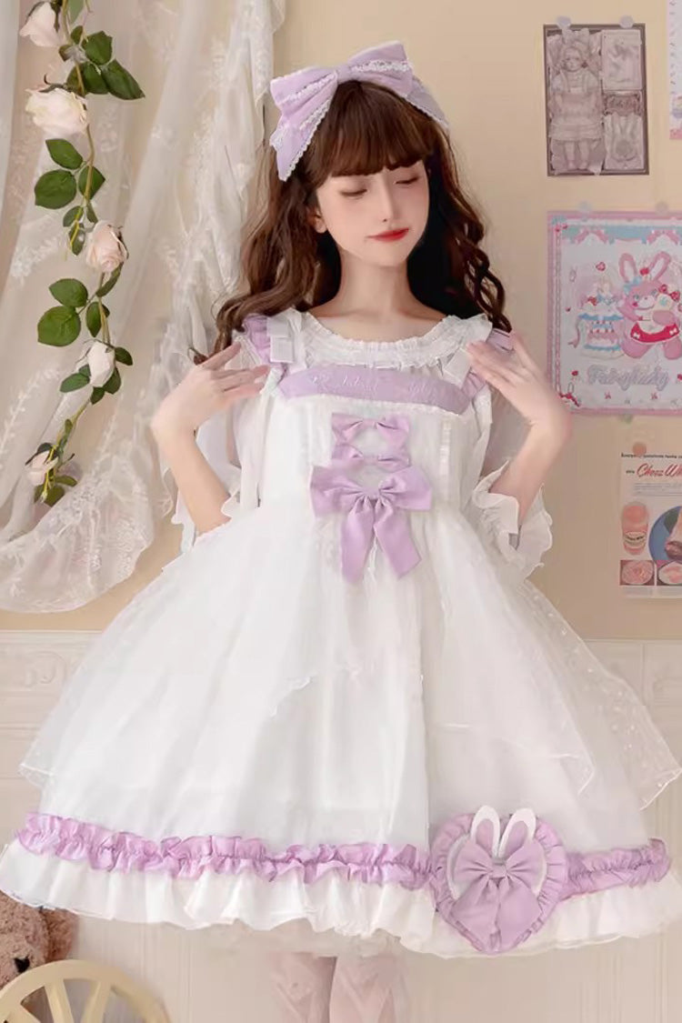 White/Purple Song of Mist and Gauze Ruffle Bowknot Sweet Lolita Dress - Product - 3