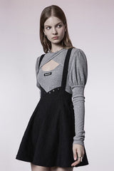 Black Future Series Metal Buttonhole Decoration Collect Waist Swing Hem Cat Ear Women's Gothic Skirt - Product - 2