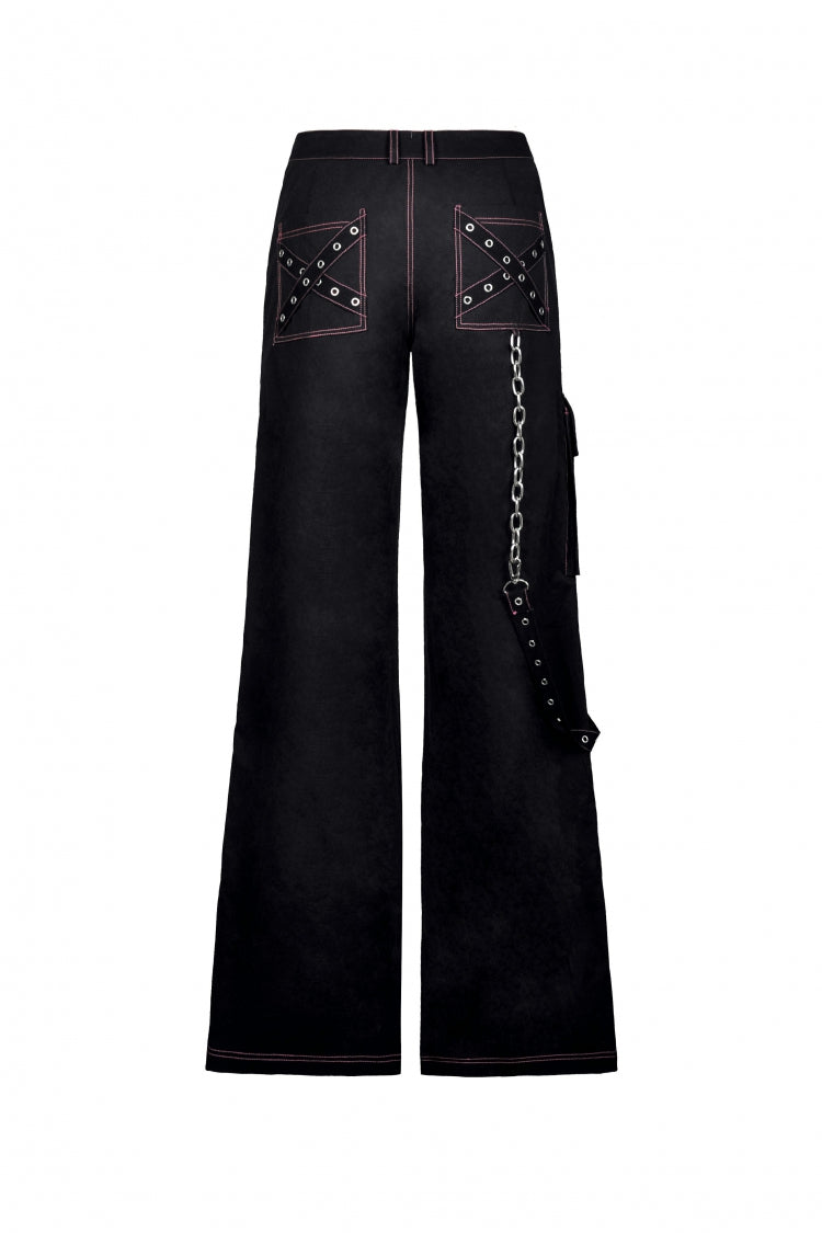 Black Dangerous Bear Chain-Decorated Women's Grunge Bell Bottom Pants - Product - 13
