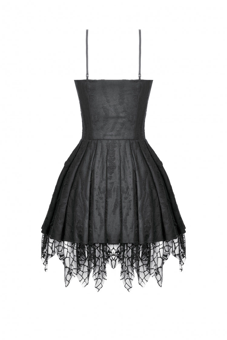 Black Sleeveless Lace Lace-Up Pleated Women's Gothic Dark Demon Slip Dress - Product - 14