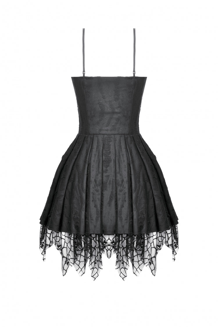 Black Sleeveless Lace Lace-Up Pleated Women's Gothic Dark Demon Slip Dress - Product - 14