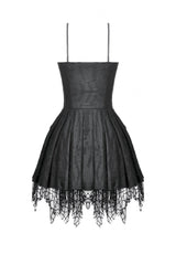 Black Sleeveless Lace Lace-Up Pleated Women's Gothic Dark Demon Slip Dress - Product - 14