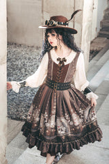 Demon Hunting Notes Long Lantern Sleeves Print Ruffle Sweet Elegant Lolita Dress 2 Colors - Product - 15
