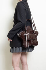 Chocolate Patent Leather Star Bow Sweet Lolita Handbag - Product - 9