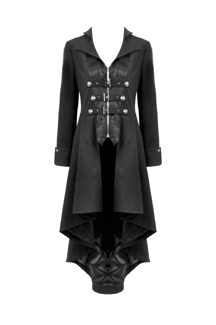 Black Lapel Collar Long Sleeves Lace-Up Irregular Bouble-breasted Buckle-up Women's Gothic Coat - Product - 3
