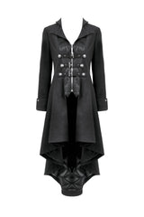 Black Lapel Collar Long Sleeves Lace-Up Irregular Bouble-breasted Buckle-up Women's Gothic Coat - Product - 3