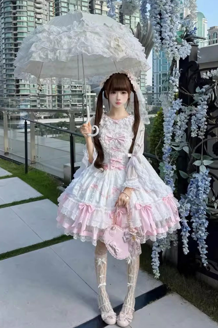 Pink/White Scarlet Heart Cocoa Sleeveless Triple-Layered Ruffle Embroidery Bowknot Lace Sweet (Dress Only) detail view 2