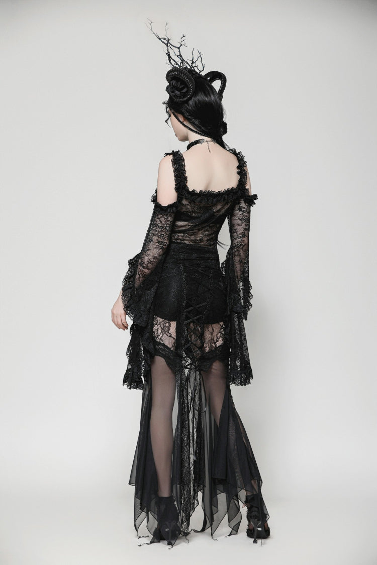 Black Off Shoulder Long Flare Sleeves Lace Women's Gothic Romantic Top - Product - 4