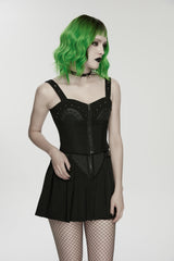 Black Lace-Up Slim Studded Zippered Eyelet Women's Punk Cool Corset - Product - 8