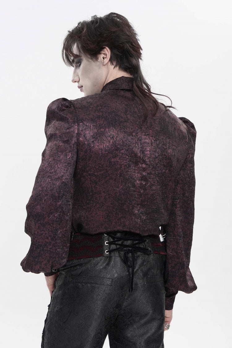 Red Lapel Collar Long Lantern Sleeves Jacquard Bow Men's Gothic Shirt - Product - 9