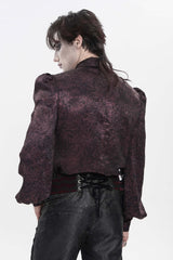 Red Lapel Collar Long Lantern Sleeves Jacquard Bow Men's Gothic Shirt - Product - 9