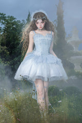 Blue [Spirit in the Mist] Square Collar Sleeveless Ruffled Pearl Detail Sweet Elegant Lolita Jsk Dress - Product - 8