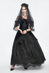 Black Off Shoulder High Waisted Print Lace Women's Gothic Dress - Product - 3