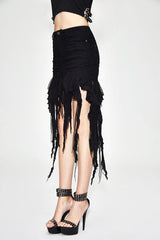 Black Punk Irregular Strip Tattered Sexy Womens Half Package Hip Skirt - Product - 3