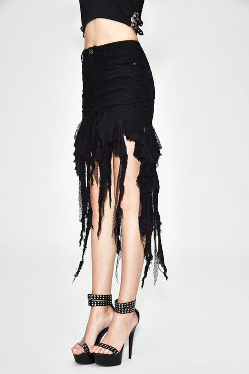 Black Punk Irregular Strip Tattered Sexy Womens Half Package Hip Skirt - Product - 3