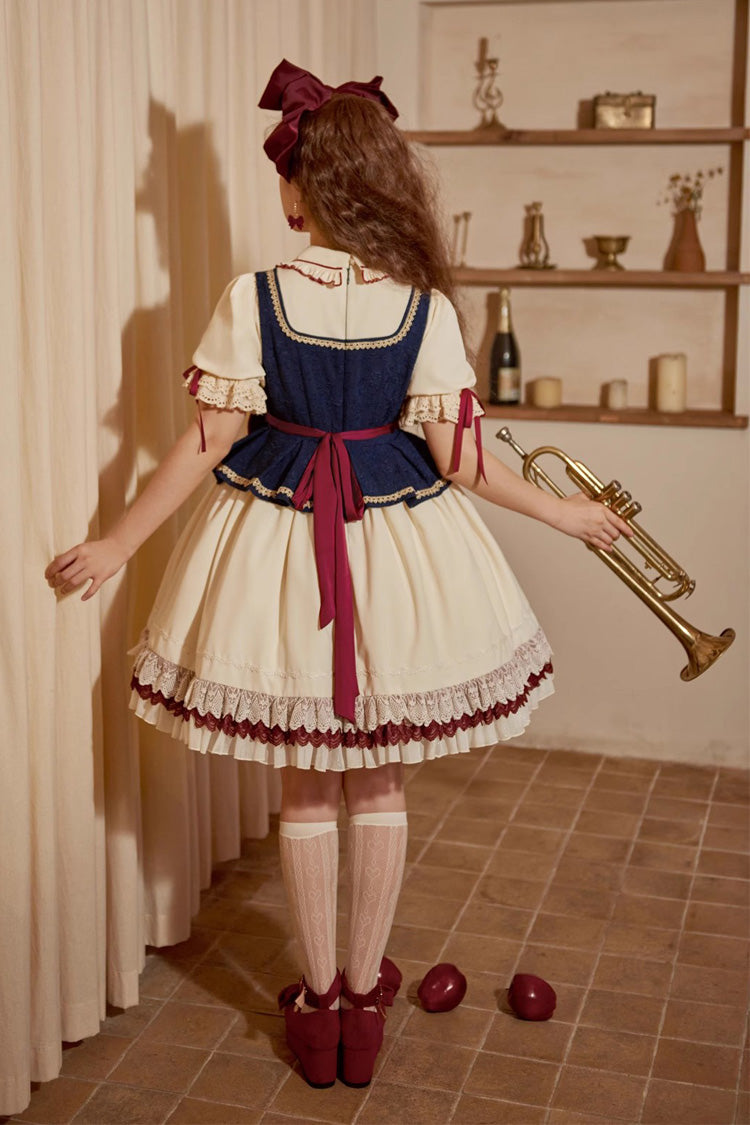 Multi-Color Snow White Lapel Collar Ruffle Short Sleeves Sweet Lolita Dress - Product - 9