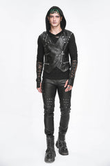 Black Zipper Faux Leather Men's Punk Waistcoat - Product - 4