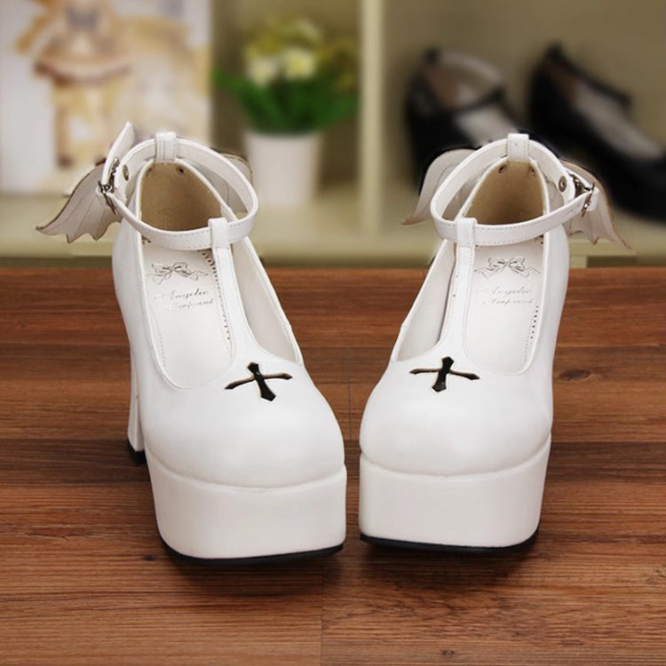 Angel Wings Cross Gothic Lolita High Heels - White - 1