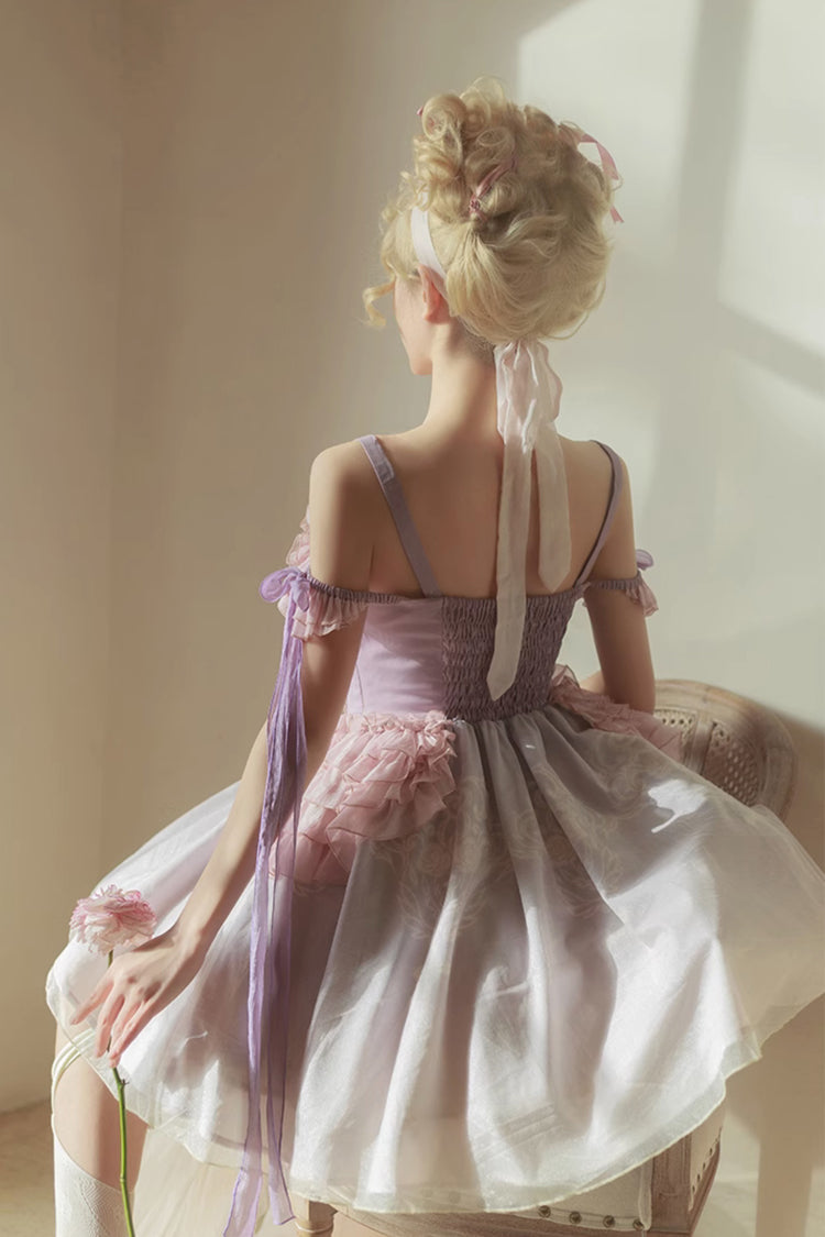 Purple Midsummer Dream Elegant Embroidered Print Chinese Style Ballet Boat Neck Sweet Qi Lolita Dress - Product - 8