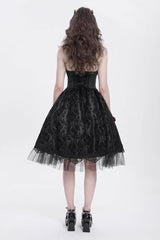 Black Halterneck Skeleton Print Embroidery Stitching Lace Women's Gothic Dress - Product - 6