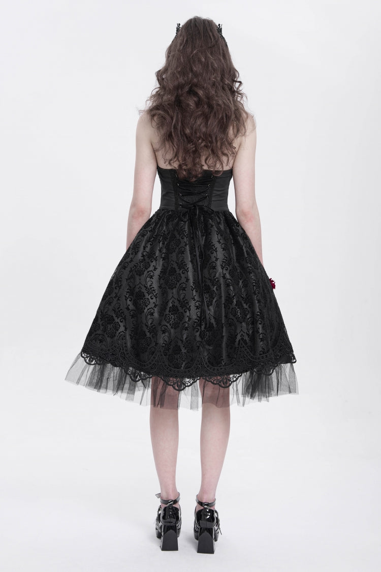 Black Halterneck Skeleton Print Embroidery Stitching Lace Women's Gothic Dress - Product - 6
