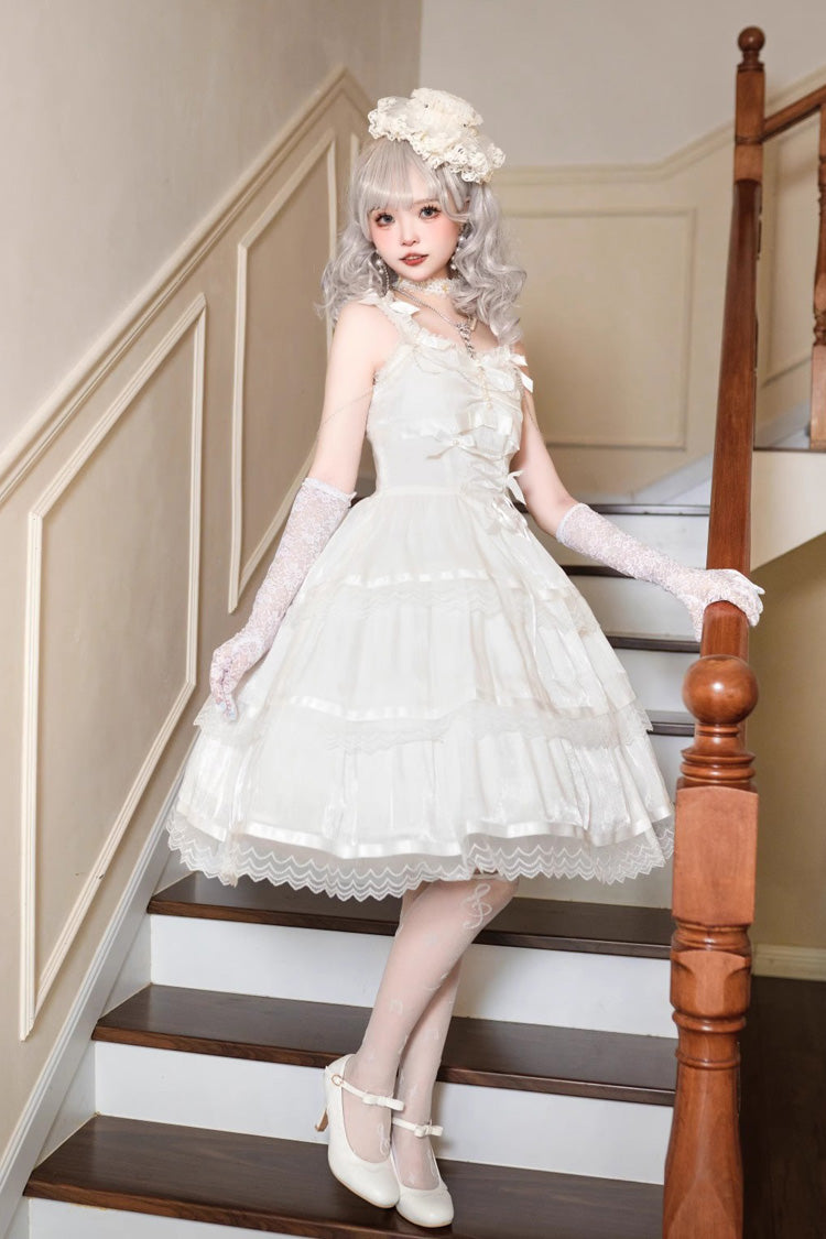 White Sleeveless Multi-layer Ruffle Bowknot Sweet Princess (Dress Only) detail view 8