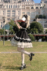 White/Black Multi-layer Ruffle Cardigan Bowknot Sweet Princess Lolita Jsk Dress - Product - 4