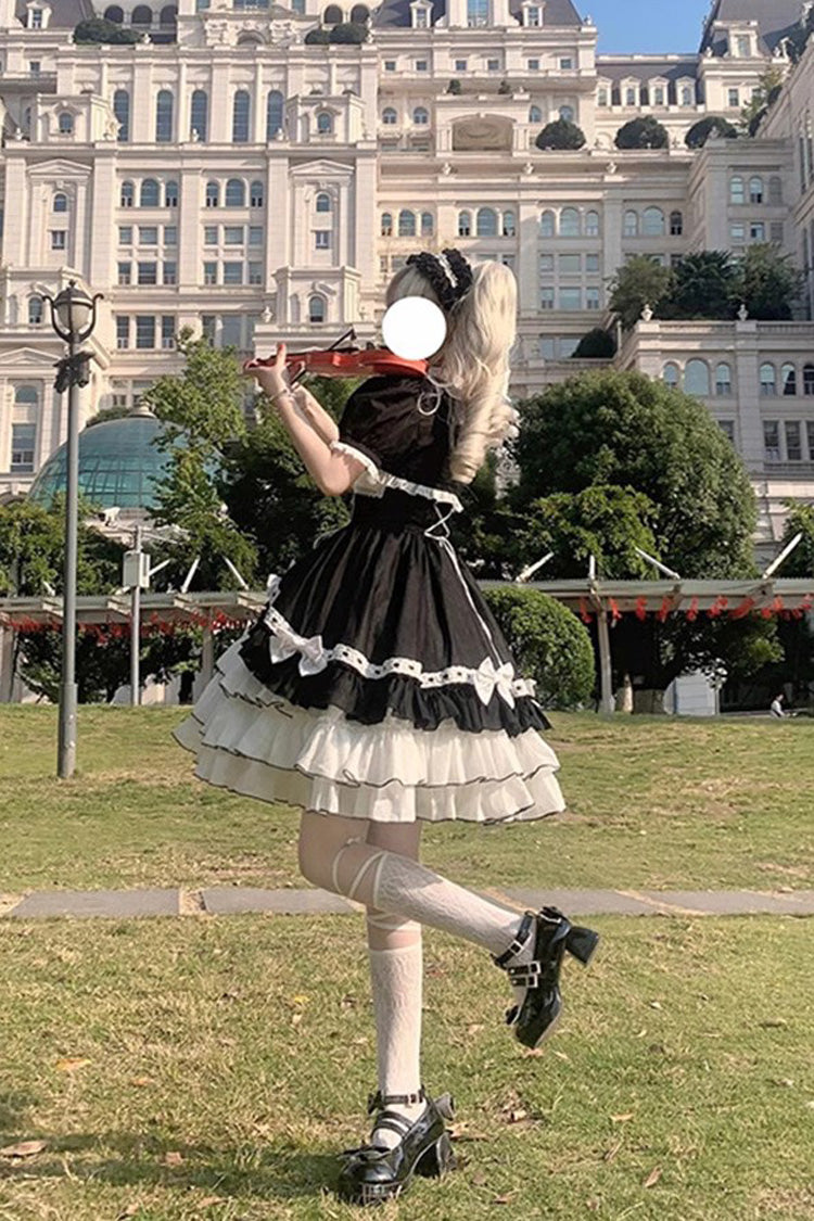 White/Black Multi-layer Ruffle Cardigan Bowknot Sweet Princess Lolita Jsk Dress - Product - 4