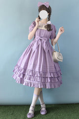 Girly Nelly Embroidery Multi-Layer Ruffle Sweet Lolita Dress 4 Colors - Purple - 2