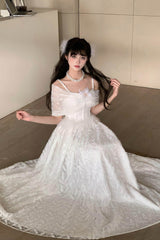White [Moonlight] Off Shoulder Jacquard Embroidered Bow Gothic Lolita Jsk Dress - Product - 9