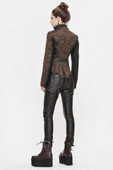 Brown Jacquard Slim Print Short Womens Punk Jacket - Product - 3