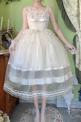Ivory [Swan Castle] Ruffle Bowknot Lace Sweet Elegant Gorgeous Lolita Jsk Long Dress - Product - 12