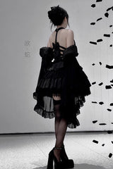 Desire Snake Halterneck Multi-layer Ruffle Lace Gothic Lolita Dress 2 Colors - Product - 6